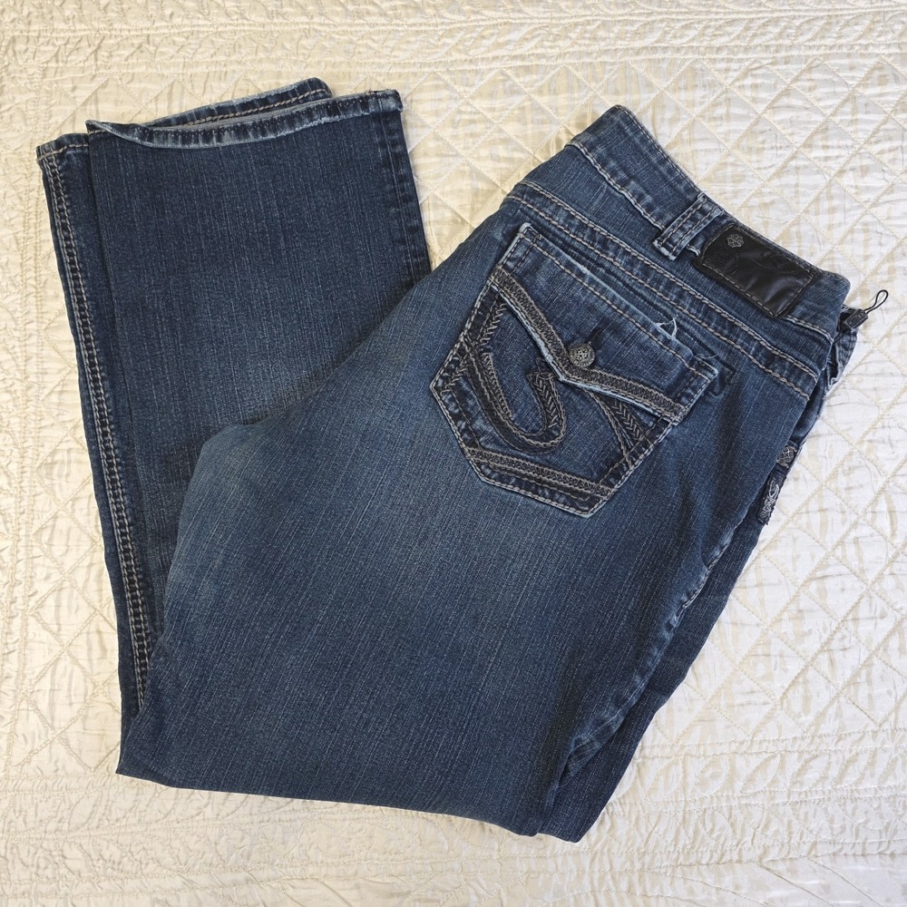 Silver Jeans Womens Size 16 Suki Mid Slim Boot Distressed Jeans
